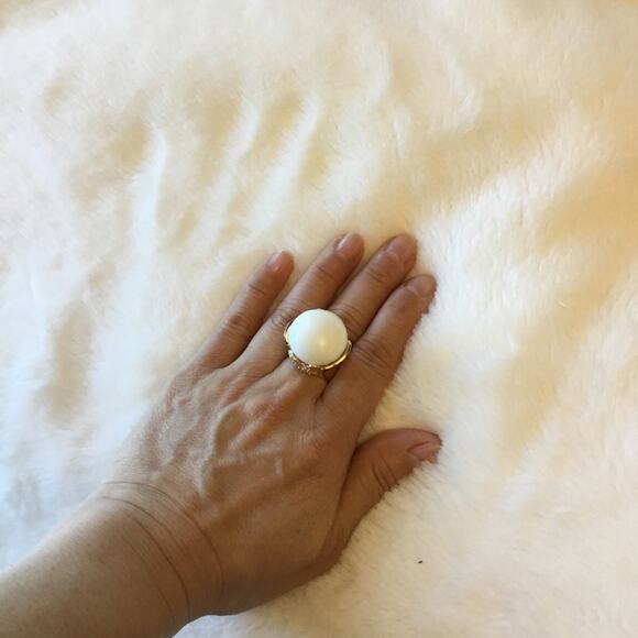 Gold Statement Cocktail Ring with White Opal Stone - Picture 8 of 11